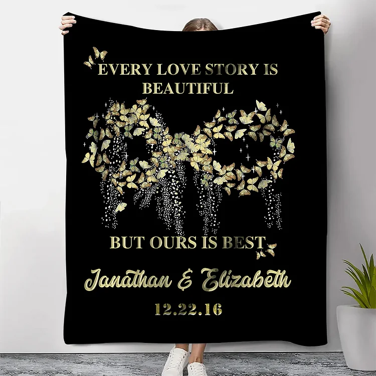Personalized Couple Blanket Customized 2 Names & Date Blanket Gift for Him/Her - Every Love Story Is Beautiful, But Ours Is Best