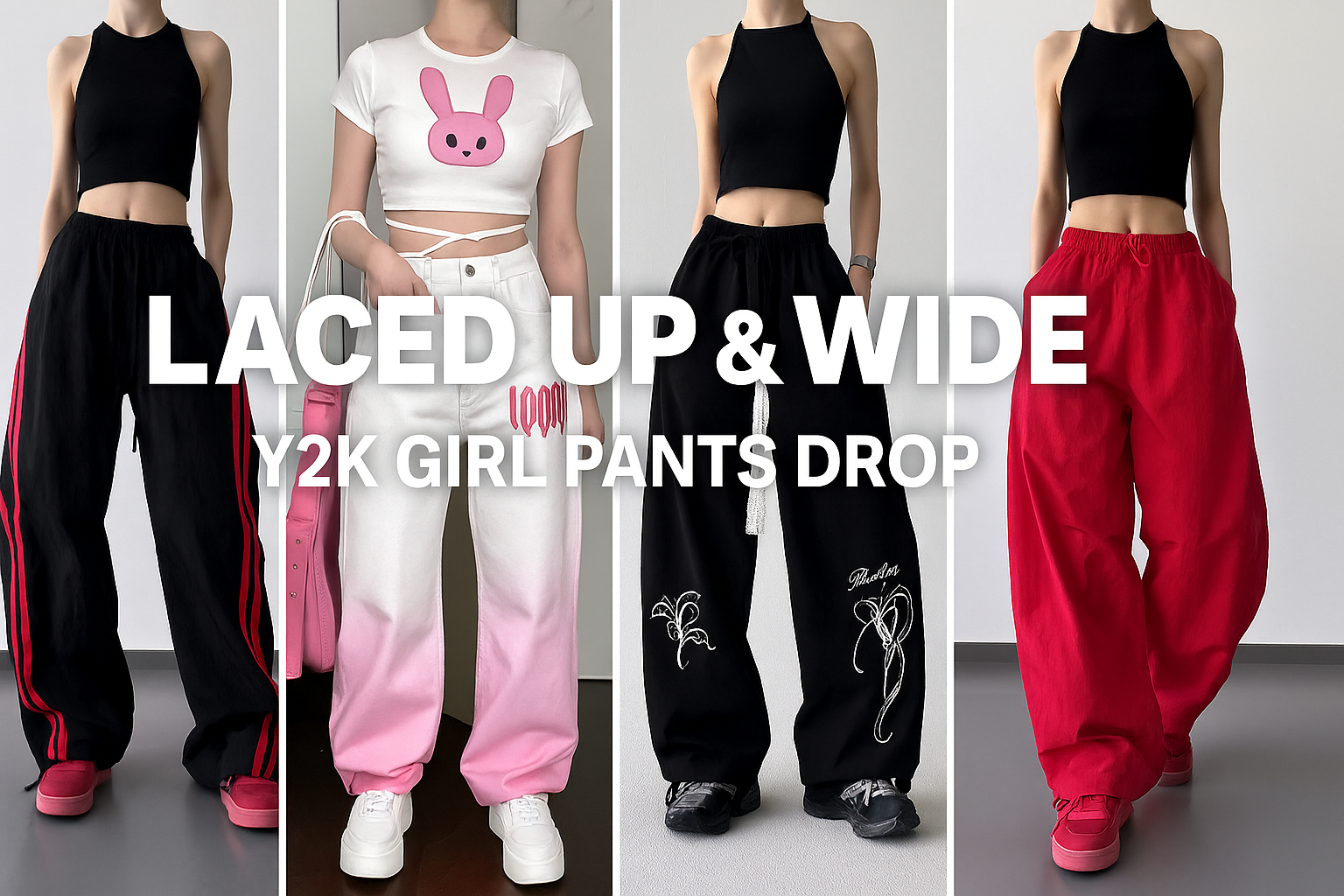 Laced Up & Wide – Y2K Girl Pants Drop