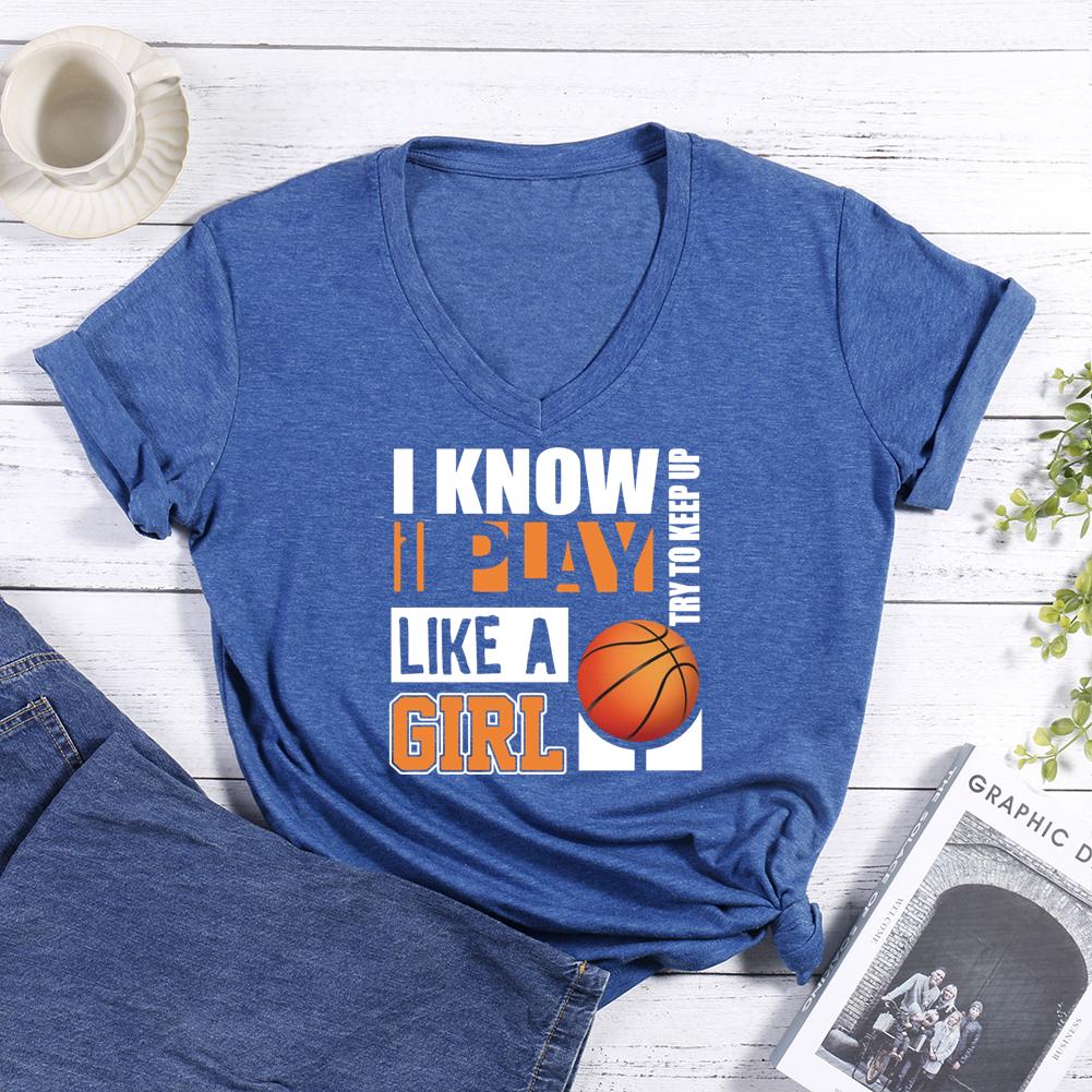 TRY AND KEEP UP Basketball V-neck T Shirt-Guru-buzz