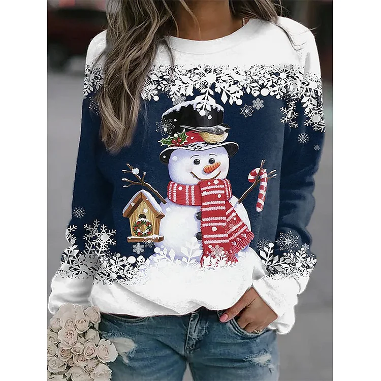 Christmas Snowman Printed T-shirt Plus Size VangoghDress