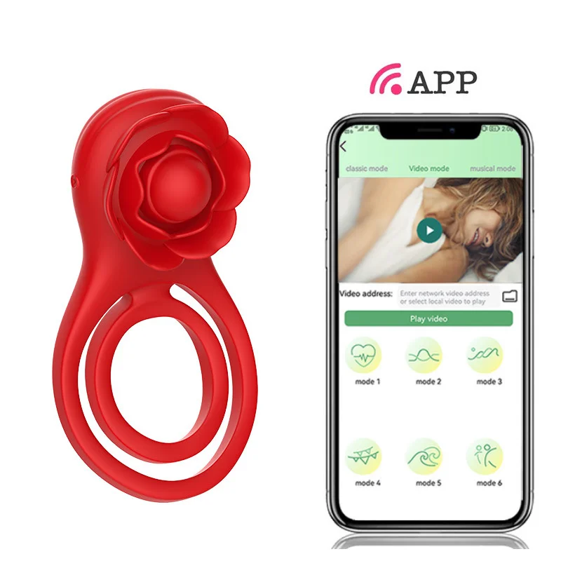 Rose Shackle Plus App Remote Control Vibration Penis Ring For Couples