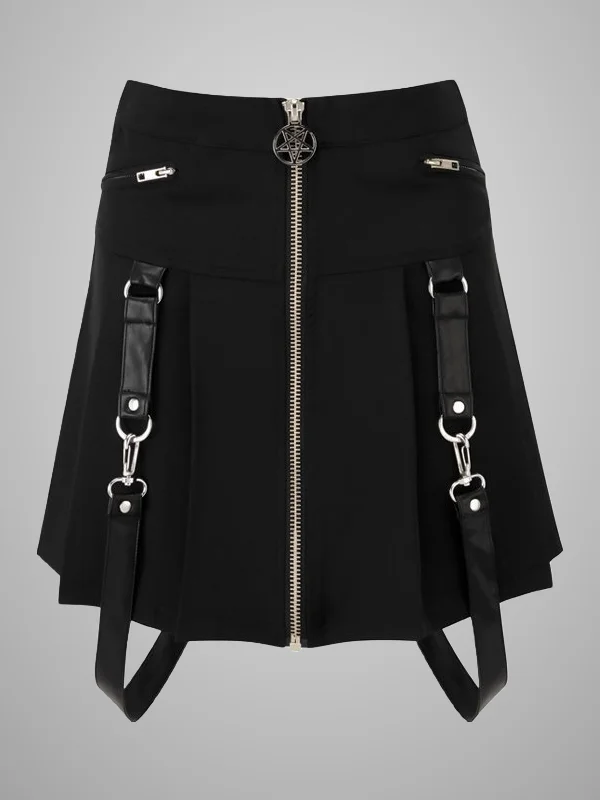 Goth Zipper High Waist A-line Skirts