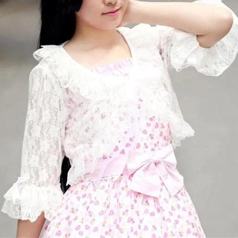 M/XL White Lovely Lace Falbala Summer Flare Sleeve Cardigan Coat SP165911