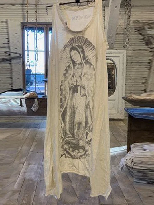 Vintage Print Sleeveless Shift Dress