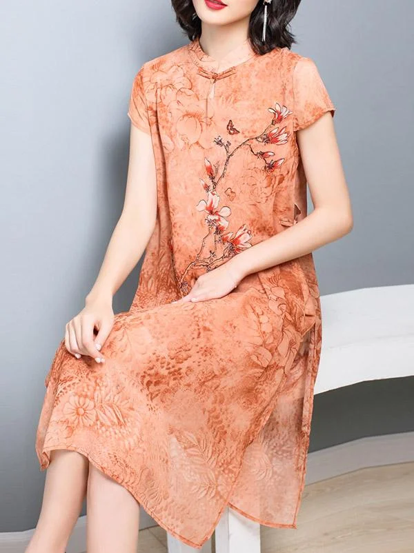 Loose Oversize Printed Split-side Dress