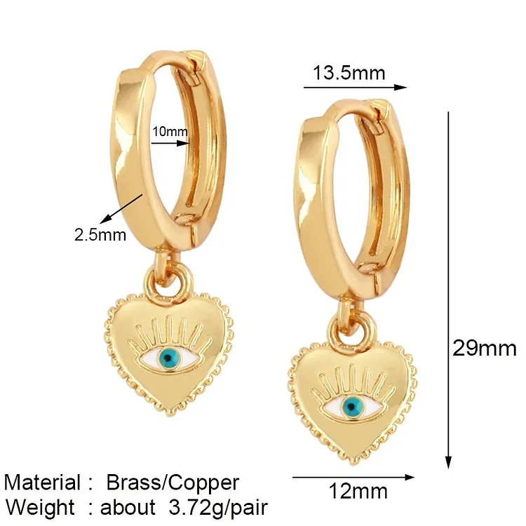 Fashion Evil Lucky Eye Charm Earring,Star Heart Round Geometry Brass 18K Real Gold Plated Colour,Trendy Jewelry Gift Supplies