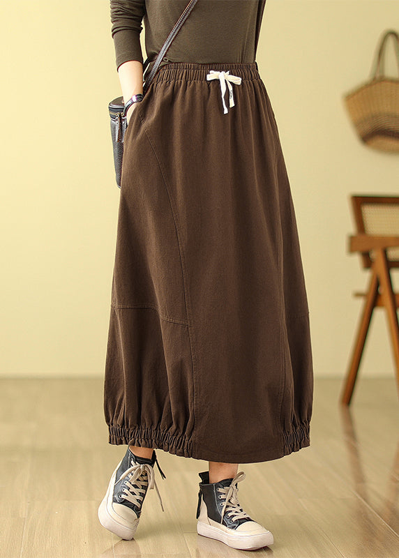 Skirt Elastic Fall Cotton Patchwork Grey Simple Waist