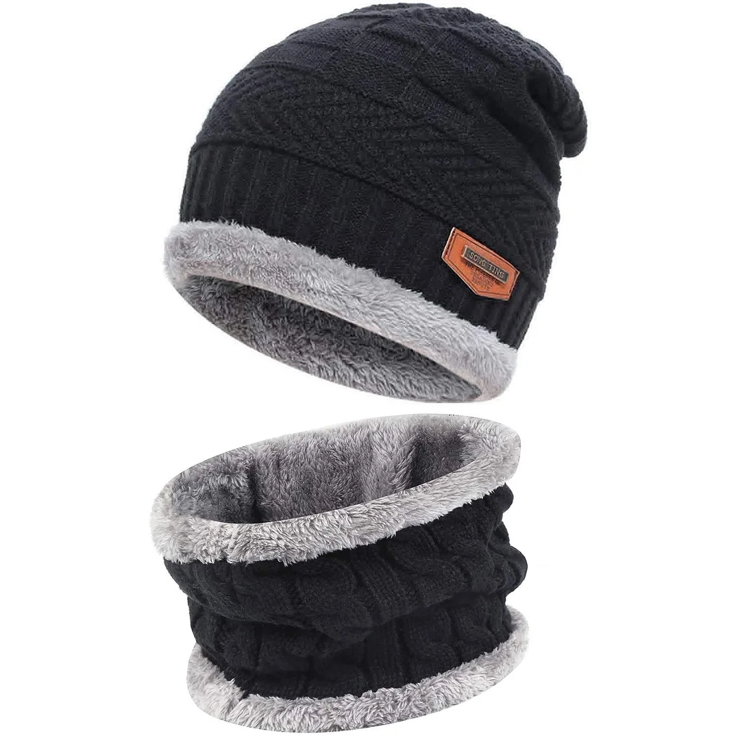Mens Womens Winter Beanie Hat Scarf Set Warm Knit Hat Thick Fleece Lined Winter Cap、、URBENIE