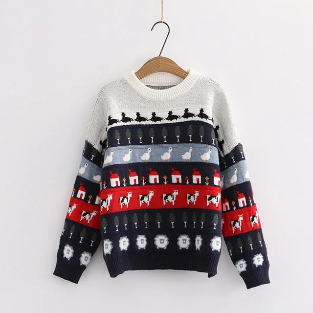 Harajuku Cartoon Kawaii Animal Embroidery Sweater BE070