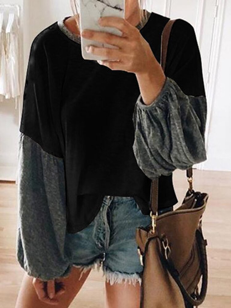 Patchwork Contrast Color Long Sleeve Blouse For Women P1617436