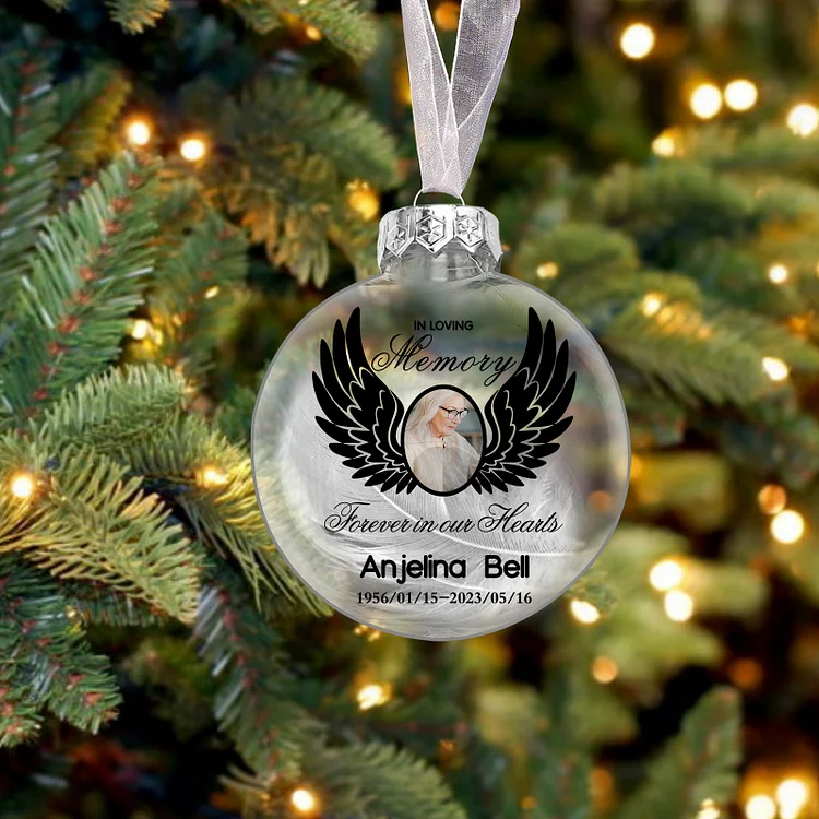 Memorial Ball Feather Ornaments Custom Name & Date & Photo Christmas Ornament Commemorate Deceased Loved Ones - Forever In Our Hearts
