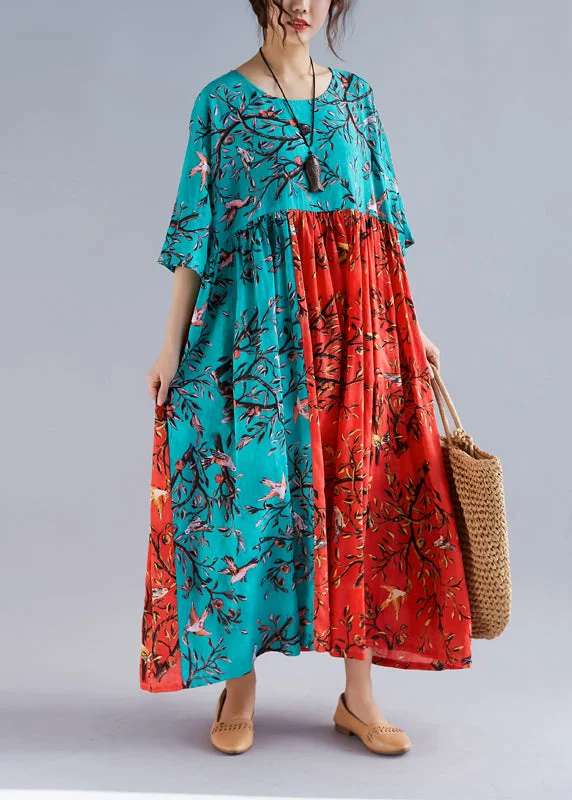 Handmade floral linen Soft Surroundings Women pattern o neck patchwork cotton Summer Dress