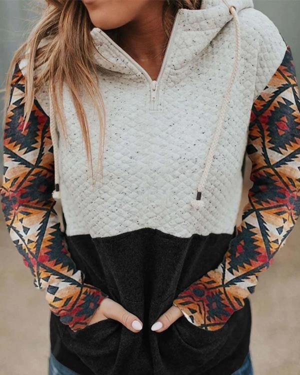 Women's Hood Collar Colorblock Pocket Sweatshirt