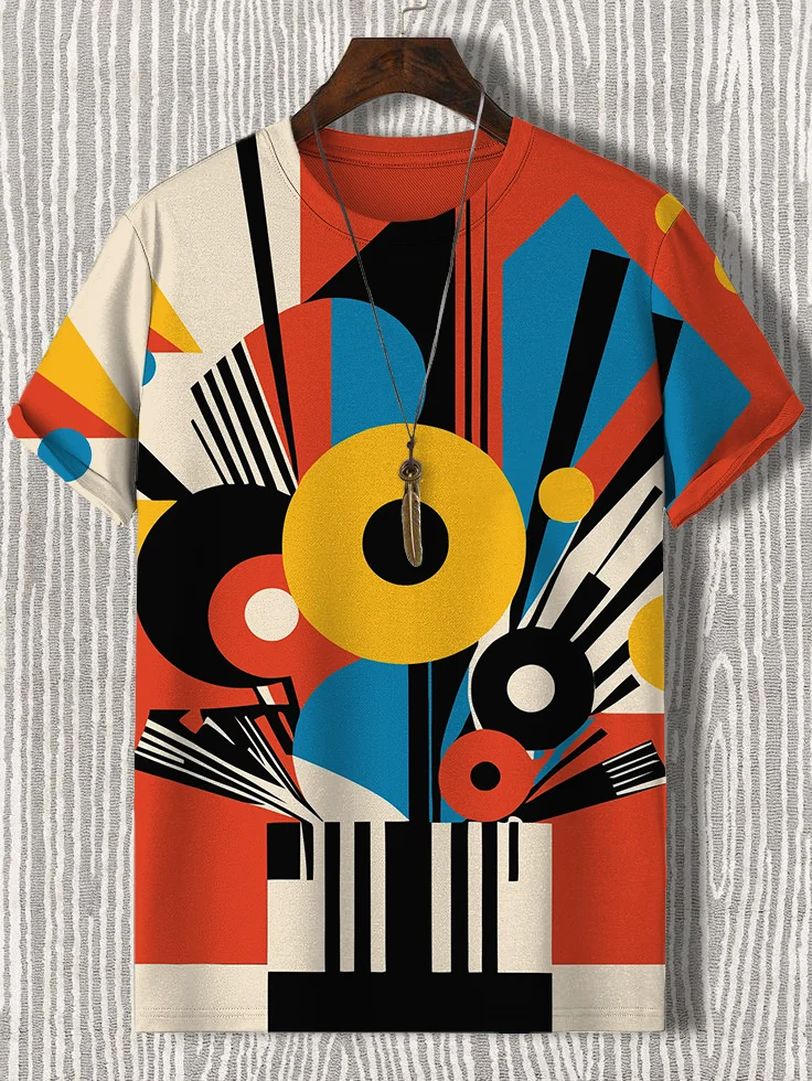 Men's Abstract Record Music Geometric Art Print T-Shirt