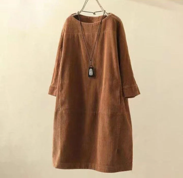 2021 gray long patchwork prink cotton thick dresses oversize o neck linen women warm dress