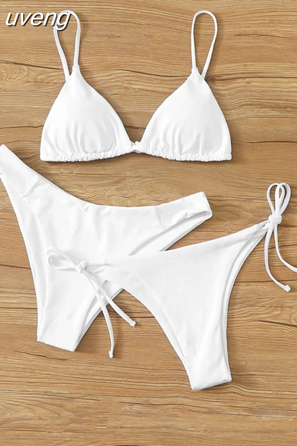 Uveng Sexy Three Pieces Bikini Set Women Triangle Tie Side Swimwear