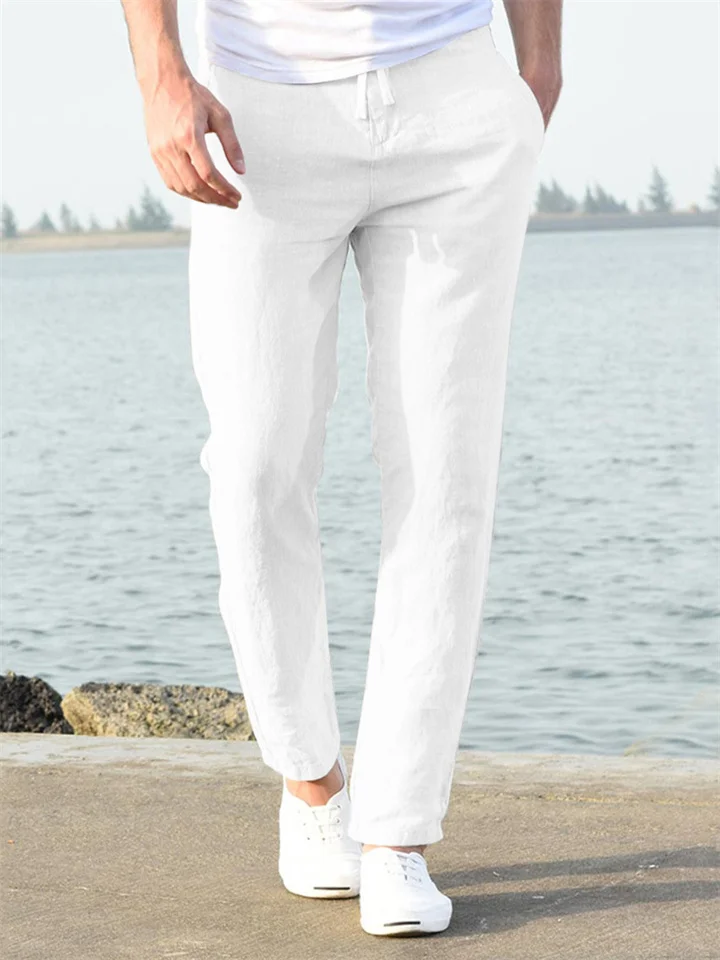 Men's Linen Pants Beach Pants White Black khaki M L XL-Cosfine