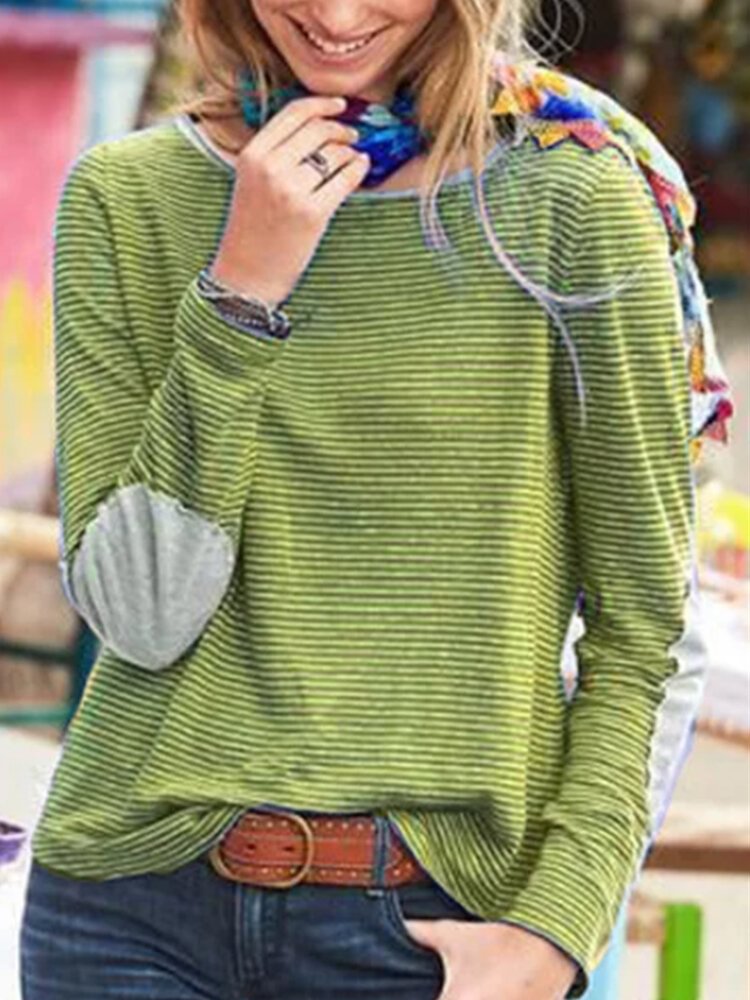 Casual Striped Patchwork O neck Long Sleeve T shirt P1747898