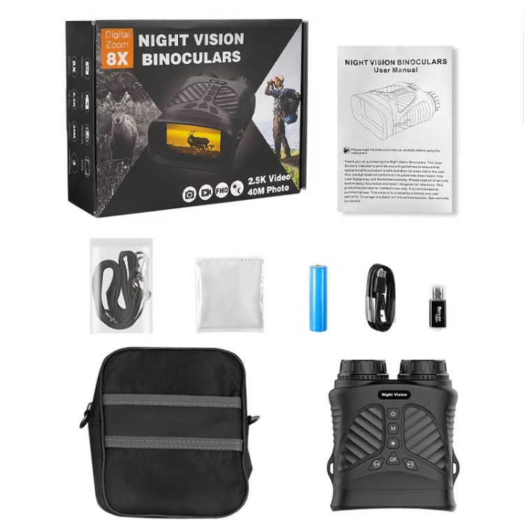 BekinTek Night Vision Binoculars Rechargeable Telescope Infrared NVG Goggles Full Dark Observing 7x IR Adjustment 8x Digital Zoom 2.5K Video Recording 40M Photo 3 Inches Large HD Screen with 32G TF Card for Low Light Bird Watching Camping Concerts 18