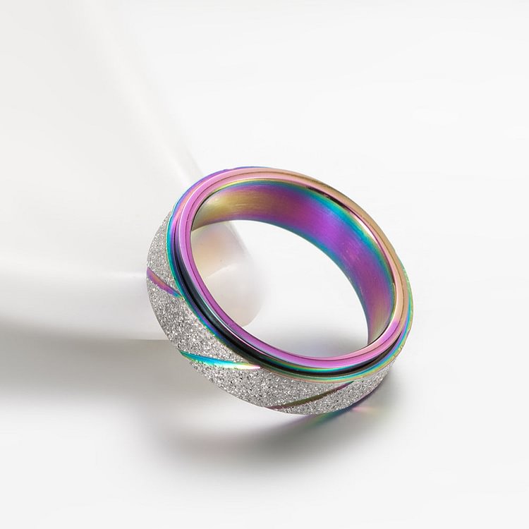 Colorful Frosted Oblique Line Rotatable Ring