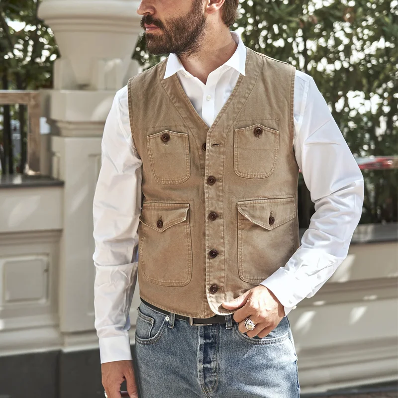 Men's Four-Pocket Canvas Cotton Vest