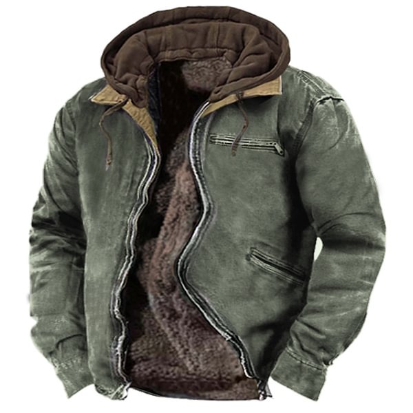 Men's Vintage Outdoor Tactical Hooded Fleece Lined Jacket
