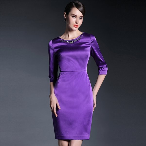 Fashion Office Round Neck Solid Bodycon Dress Spring/Autumn retro commuter OL dress - BlackFridayBuys