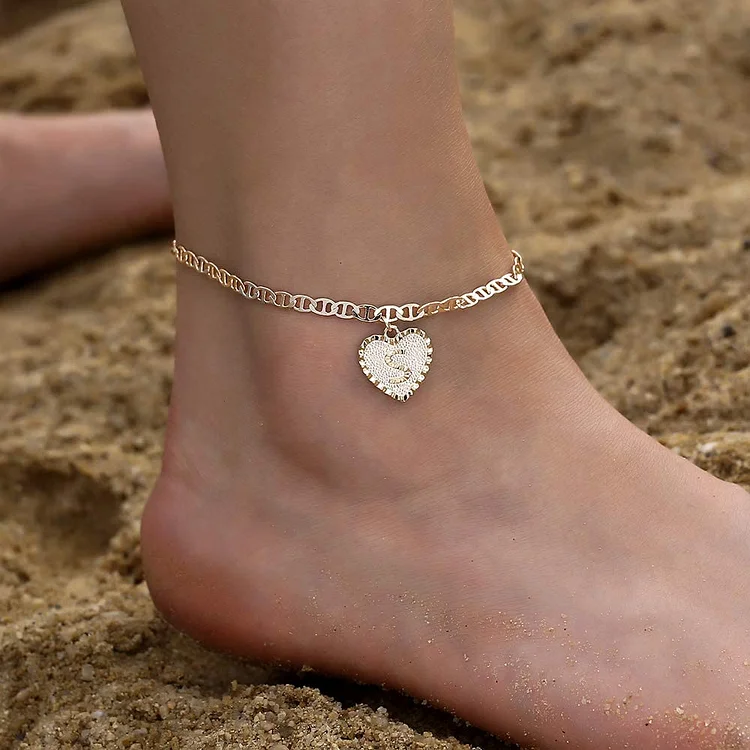 Personalized Initial Anklet with Birthstone Heart Pendant Ankle Bracelet for Women