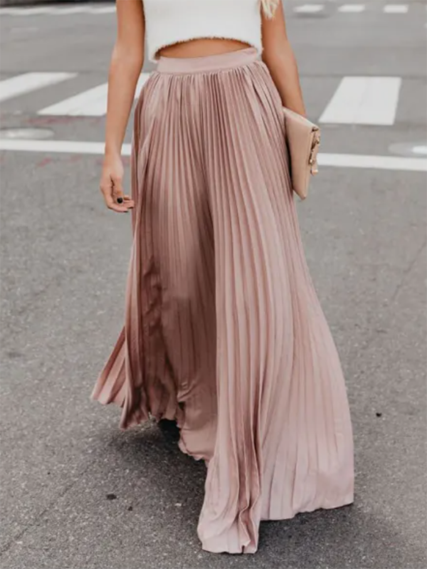 Roomy Pleated Pure Color Skirts Bottoms