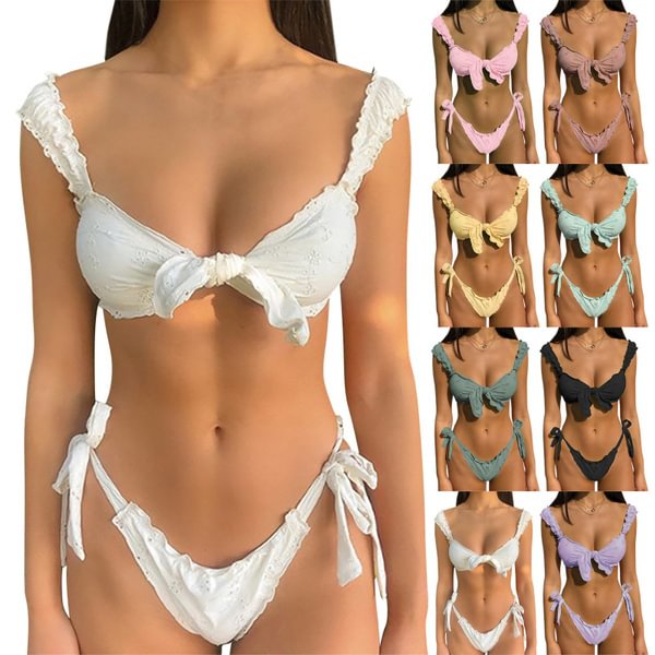 Fashion Women Two Piece Bikini Set Summer Beach Ruched Push-up Padded Bikini Tops High Waist Bottoms Ladies Swimwear