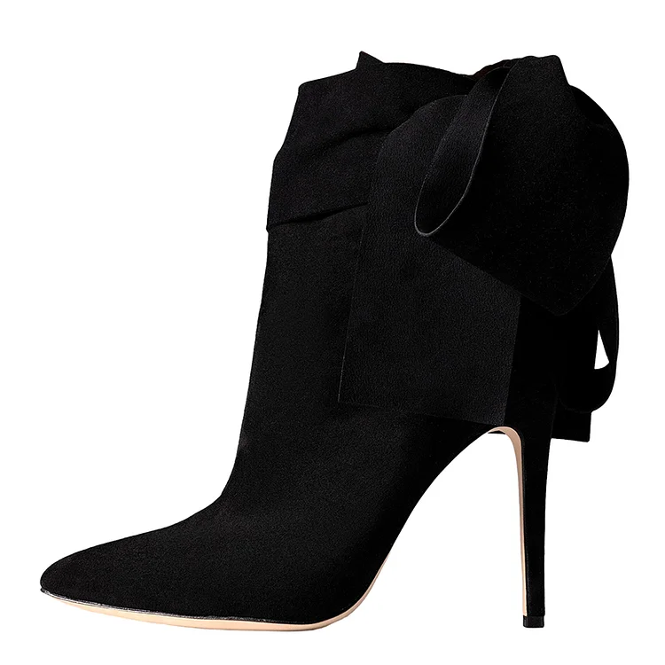 Black Vegan Suede Ankle Boots Ankle Tie Pointed Toe Heeled Booties |FSJ Shoes