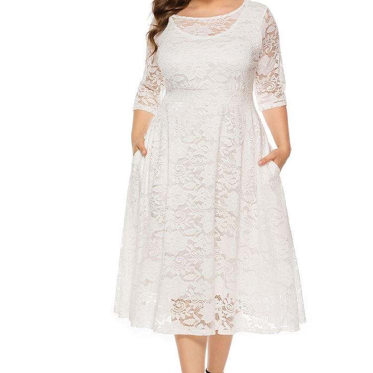 Evening Dress Midi Cutout Lace Pocket Dress socialshop