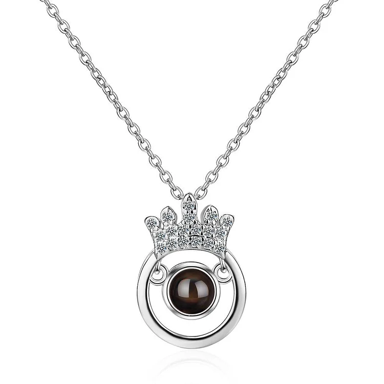 100 Languages I Love You Projection Round Crown Diamonds Necklace-Mayoulove