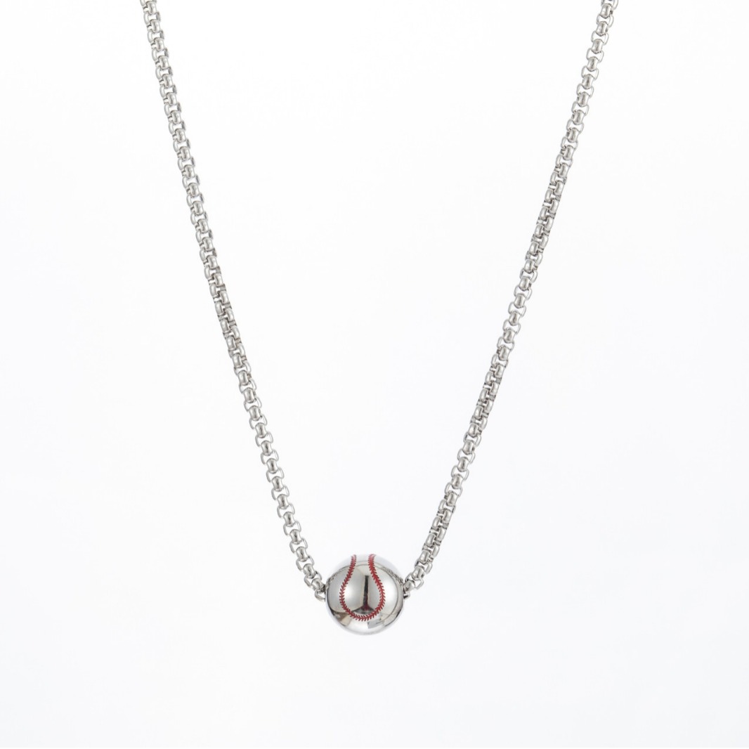 Titanium Steel Baseball Pendant Necklace With Chain