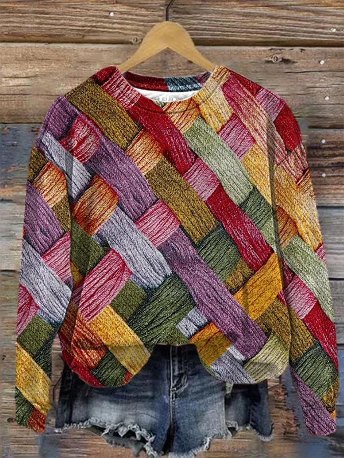 Women's Colorful Plaid Print Sweatshirt