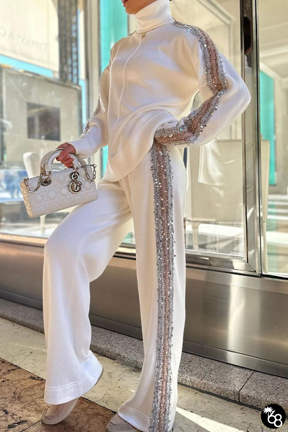 Casual Solid Sequins Turtleneck Long Sleeve Two Pieces | 168DEAL