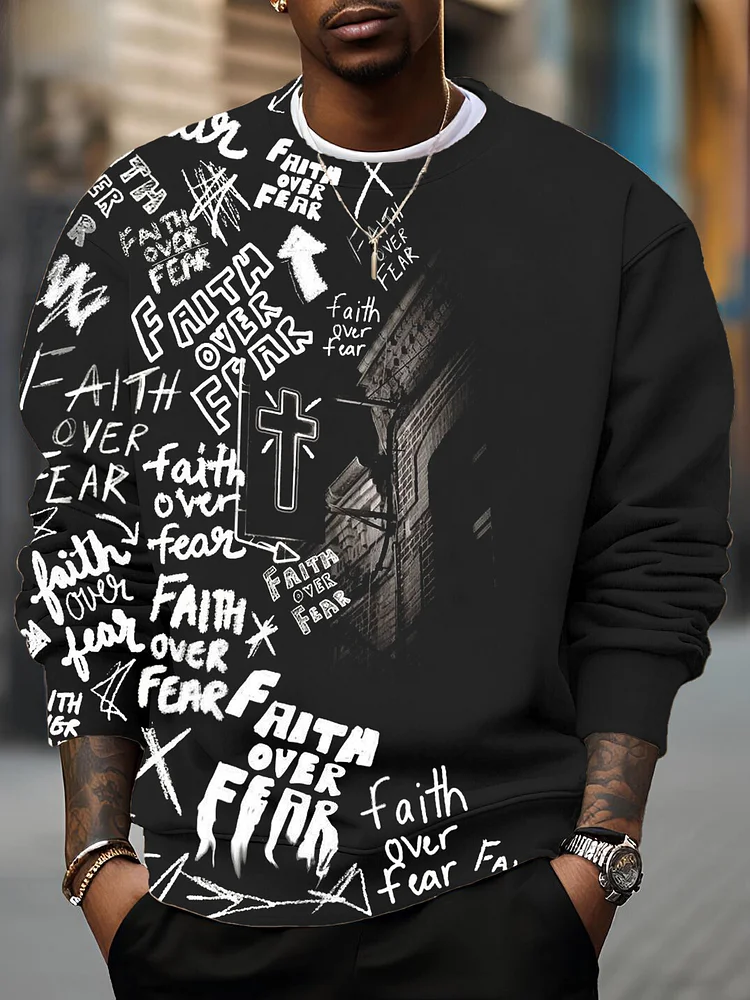 Men's Faith Over Fear Letter Print Casual Sweatshirt