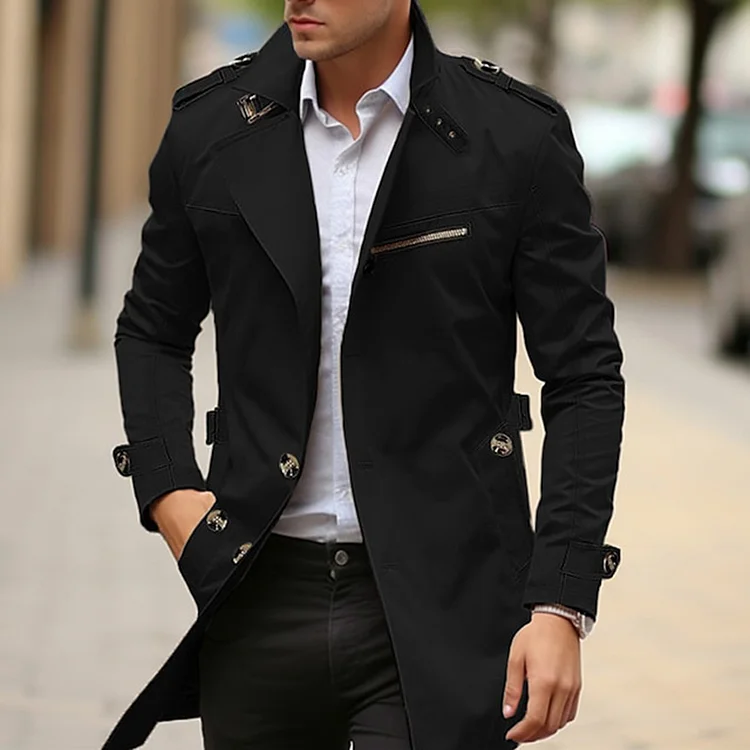 Daily Plain Front Pocket Lapel Single Breasted Trench Coat