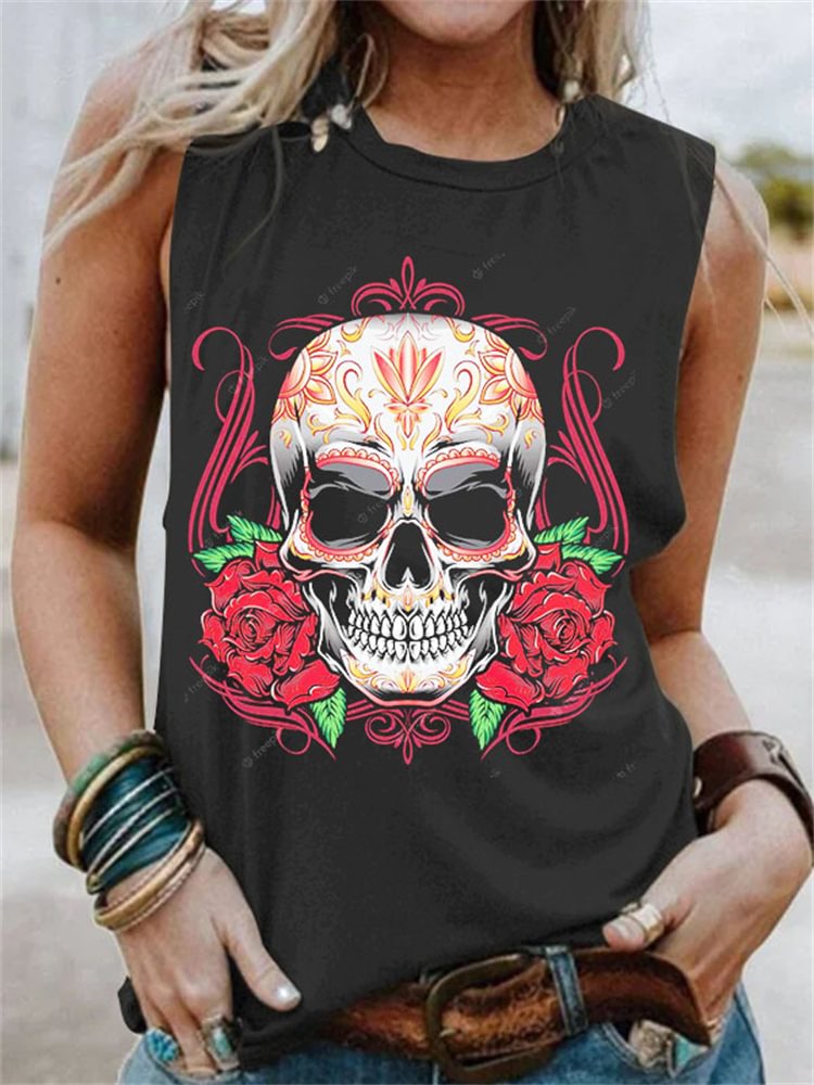SugarSkull With Rose Sleeveless Tank Top
