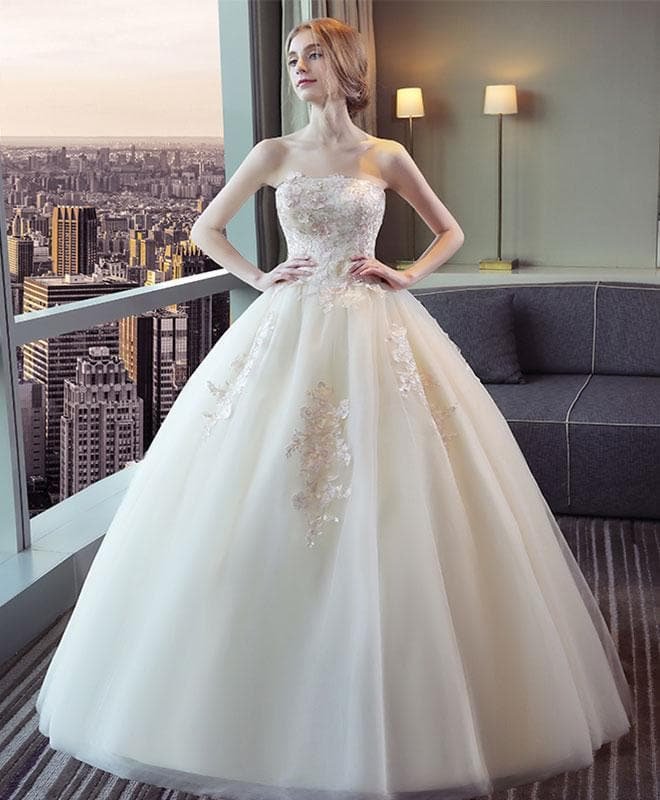 Champagne Lace Tulle Long Prom Gown, Lace Evening Dress