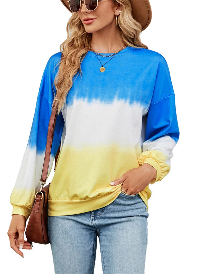 Rainbow Print Temperament Commuter Loose Tie-dye Color Collision Head Round Neck Long Sleeve Loose Sweater Ladies On