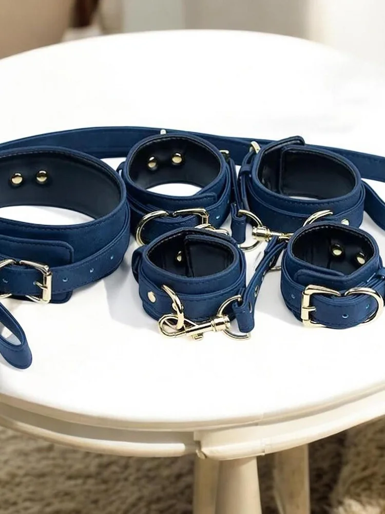 pornhint Pornhint Premium Grain Blue Bondage Kit, Restraints Set, Handcuffs, Erotic Wrist, Ankle Cuffs, Collar with Leash, BDSM Fetish Sex Adult Games bdsm pillory