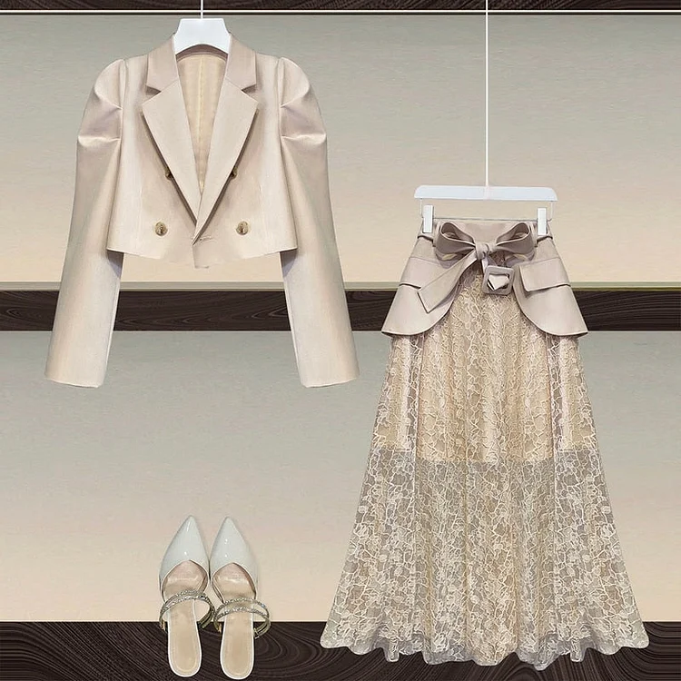 Korean Fashion Elegant Blazer Jacket Skirt Suit Set SP16830