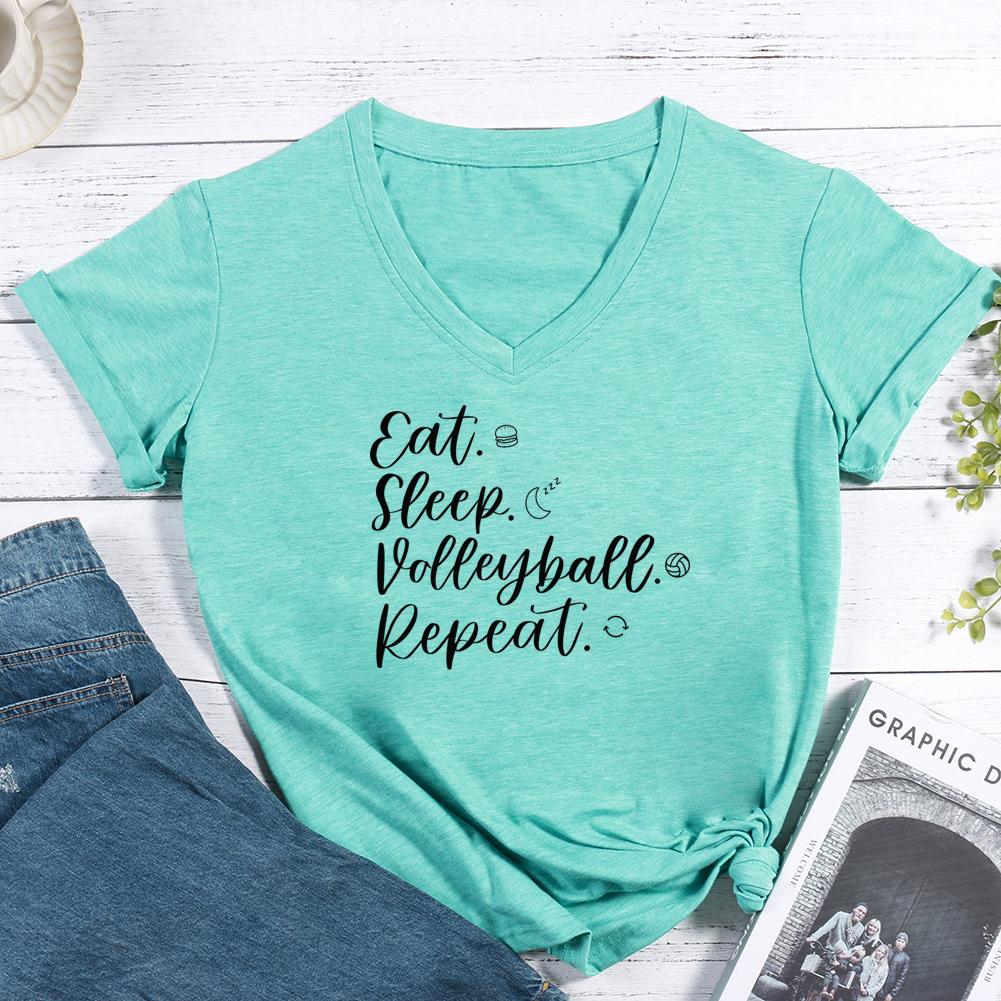 Eat Sleep Volleyball Repeat V-neck T Shirt-Guru-buzz