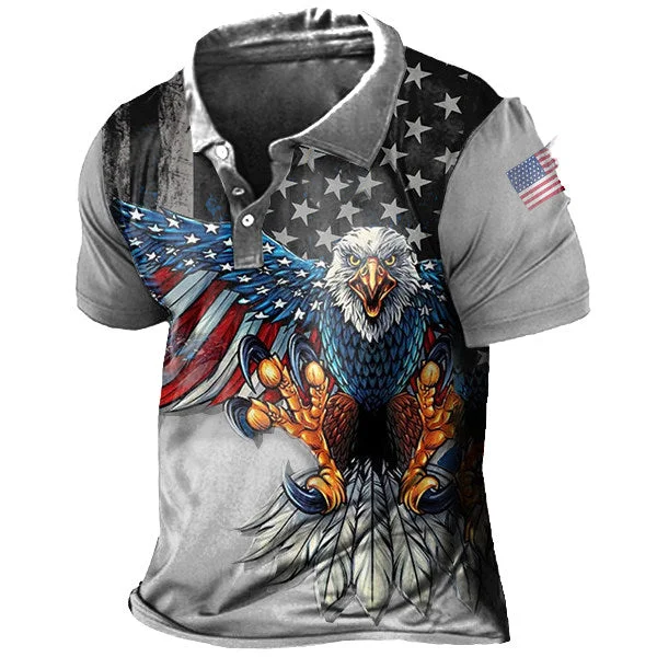 Vintage Creative Flag Liberty Eagle Print Men's Polo Short Sleeve T-Shirt