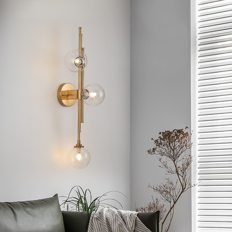 3-Light Glass Globe Mid Century Wall Light for Bedroom Living Room