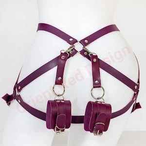 pornhint Pornhint BDSM Cuff Bondage and Leather Garter Set, Sex Harness Lingerie with Leather Garters, Adult BDSM Bondage Kit with Thigh Cuffs Toy