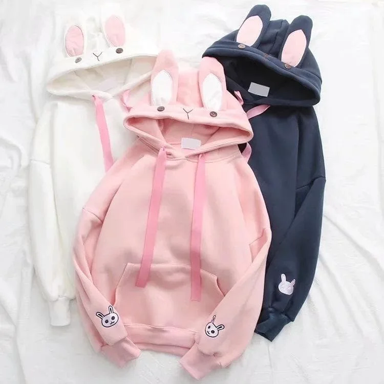 White/Pink/Navy Cute Bunny Ears Hoodie Jumper SP1711213