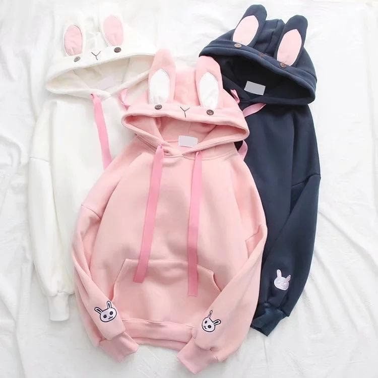 White/Pink/Navy Cute Bunny Ears Hoodie Jumper SP1711213