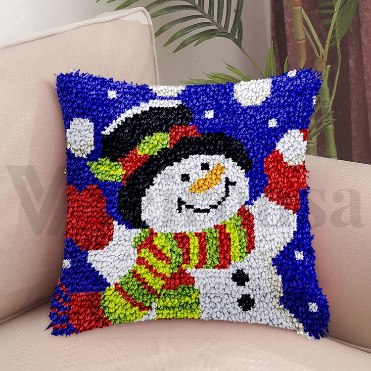 Happy Snowman Pillowcase Latch Hook Kits for Adult, Beginner and Kid veirousa